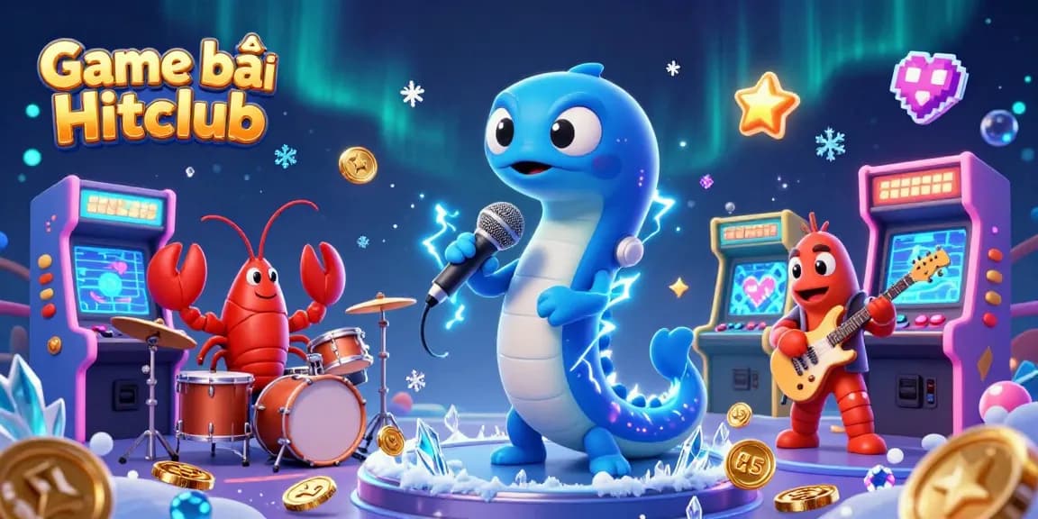 Engage in Game bài Hitclub with an energizing underwater casino scene featuring a DJ electric eel and vibrant arcade elements.