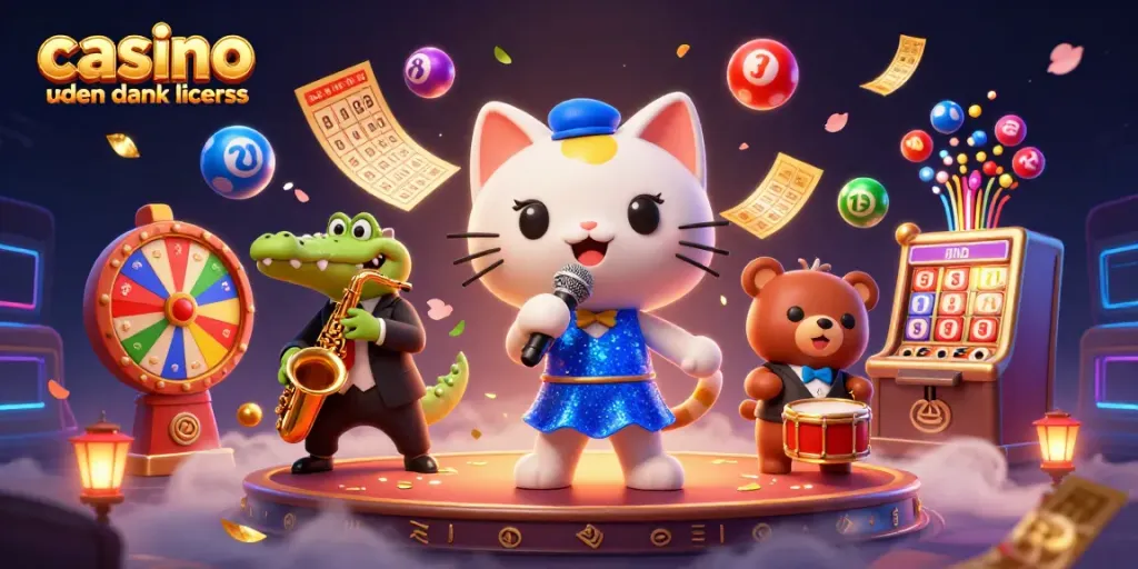 Engage with casino uden dansk licens through a vibrant illustration of playful characters in a dynamic gaming atmosphere.
