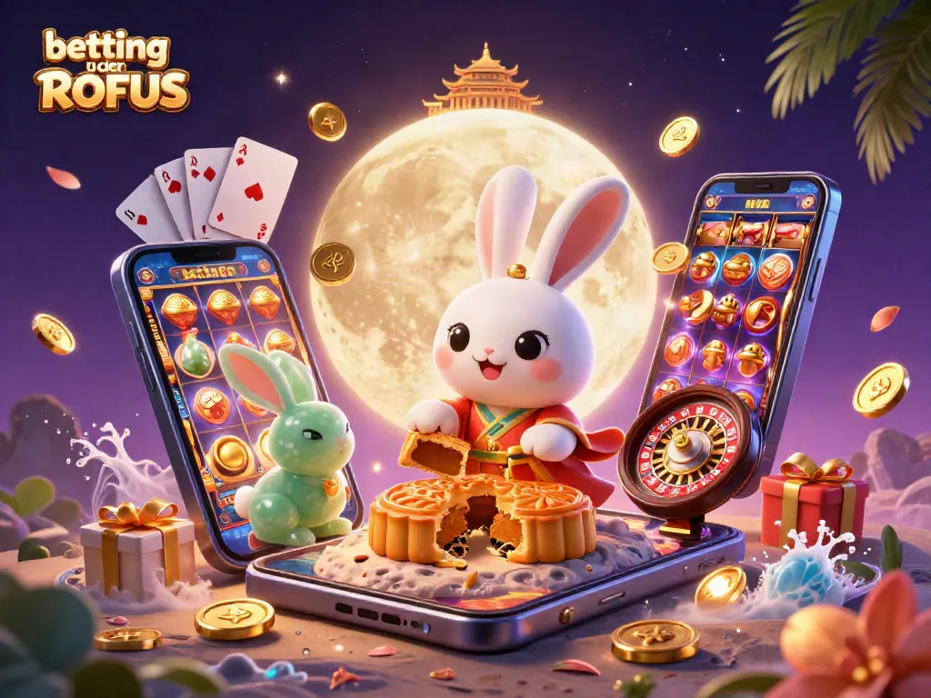 Engage in excitement and fun betting uden ROFUS with a whimsical 3D moon rabbit and casino elements.