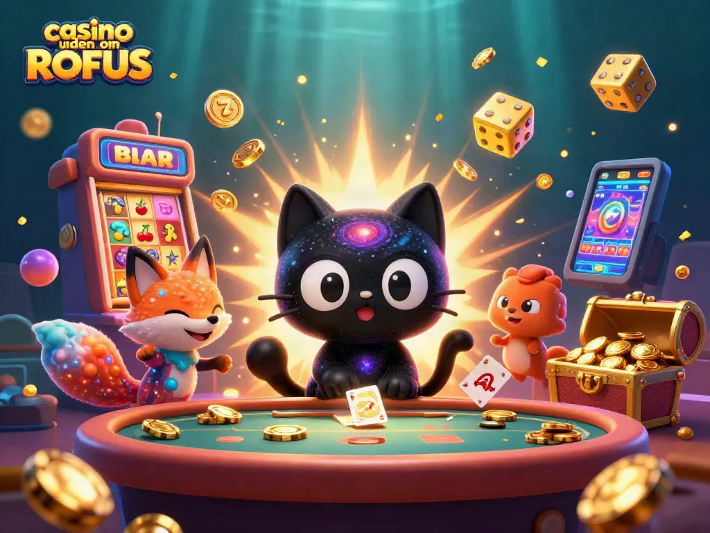 Experience thrilling gameplay at casino uden om ROFUS in a vibrant cosmic setting with animated characters.