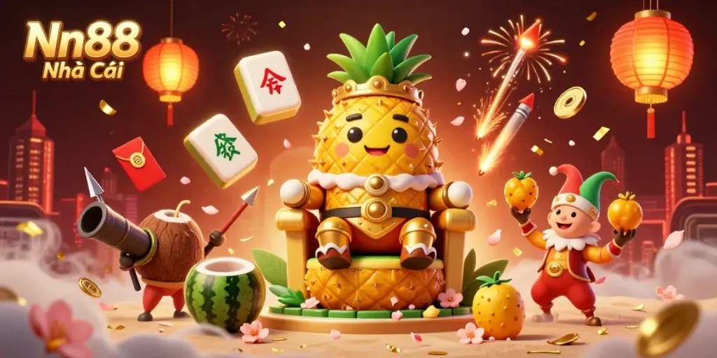 Engage in thrilling gameplay at Nn88 Nhà Cái surrounded by a vibrant, colorful casino scene.