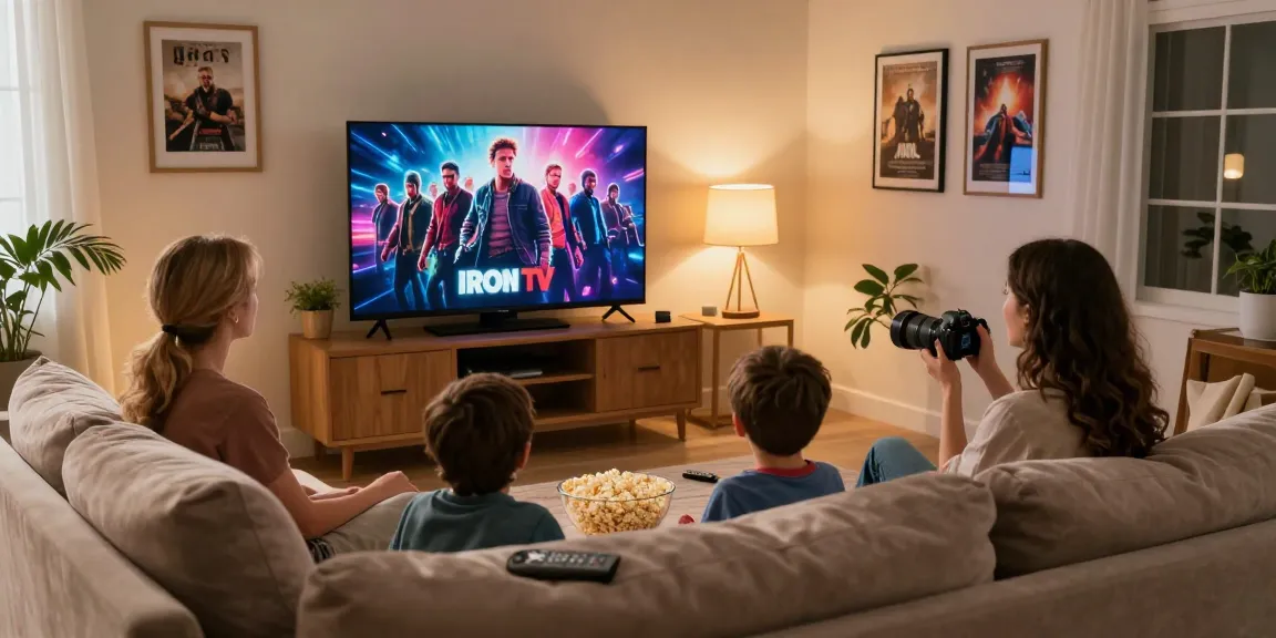 Regardez Iron TV en famille dans un salon accueillant avec un large écran.