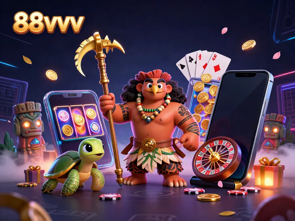 Experience excitement with 88vvv as a Polynesian demigod leads vibrant slot game action in 3D.