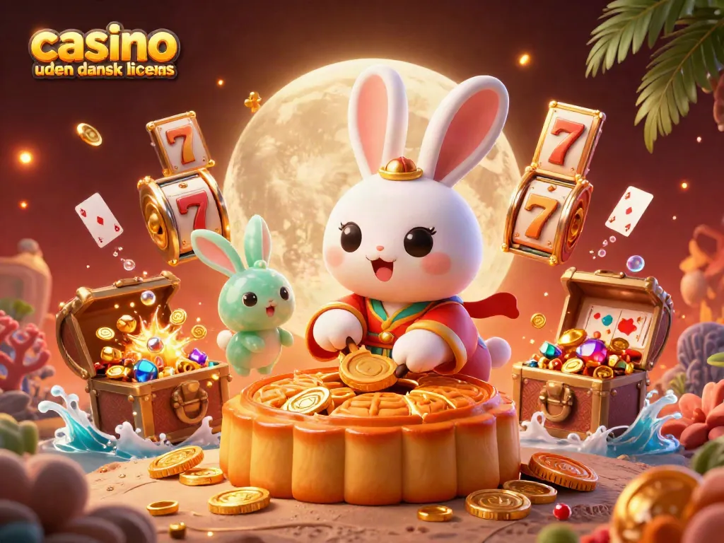 Engage with the vibrant world of casino uden dansk licens featuring lively moon rabbits and glimmering slot reels.