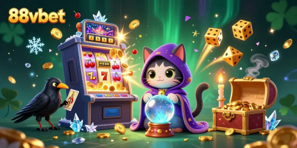 Experience the thrill of 88vbet's dynamic casino world with a mystical cat, raven, and explosive jackpots.