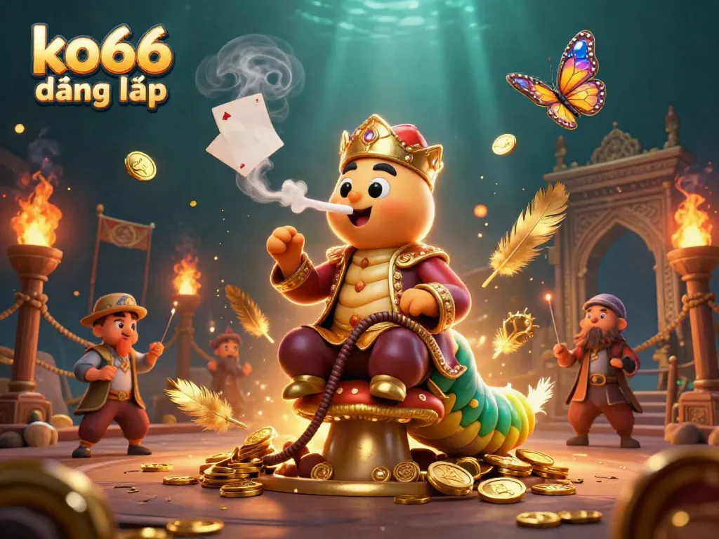 Experience the thrill of ko66 đăng nhập as a fantastical caterpillar casino master orchestrates poker-themed action.